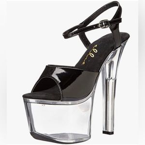 Ellie Shoes Flirt 7” stilettos. Black on clear